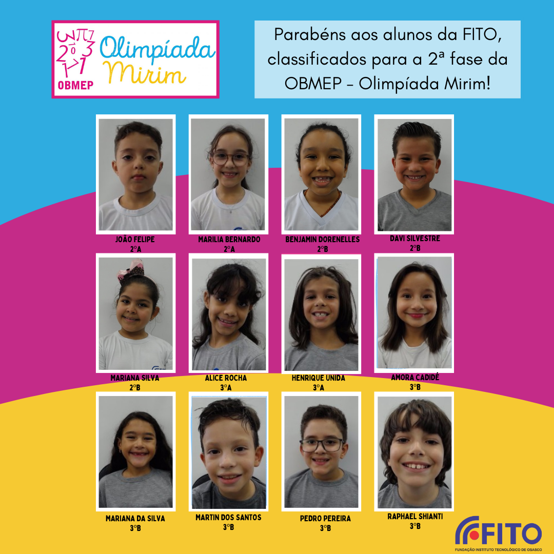 Alunos classificados para 2ª fase da OBMEP – Olimpíada Mirim