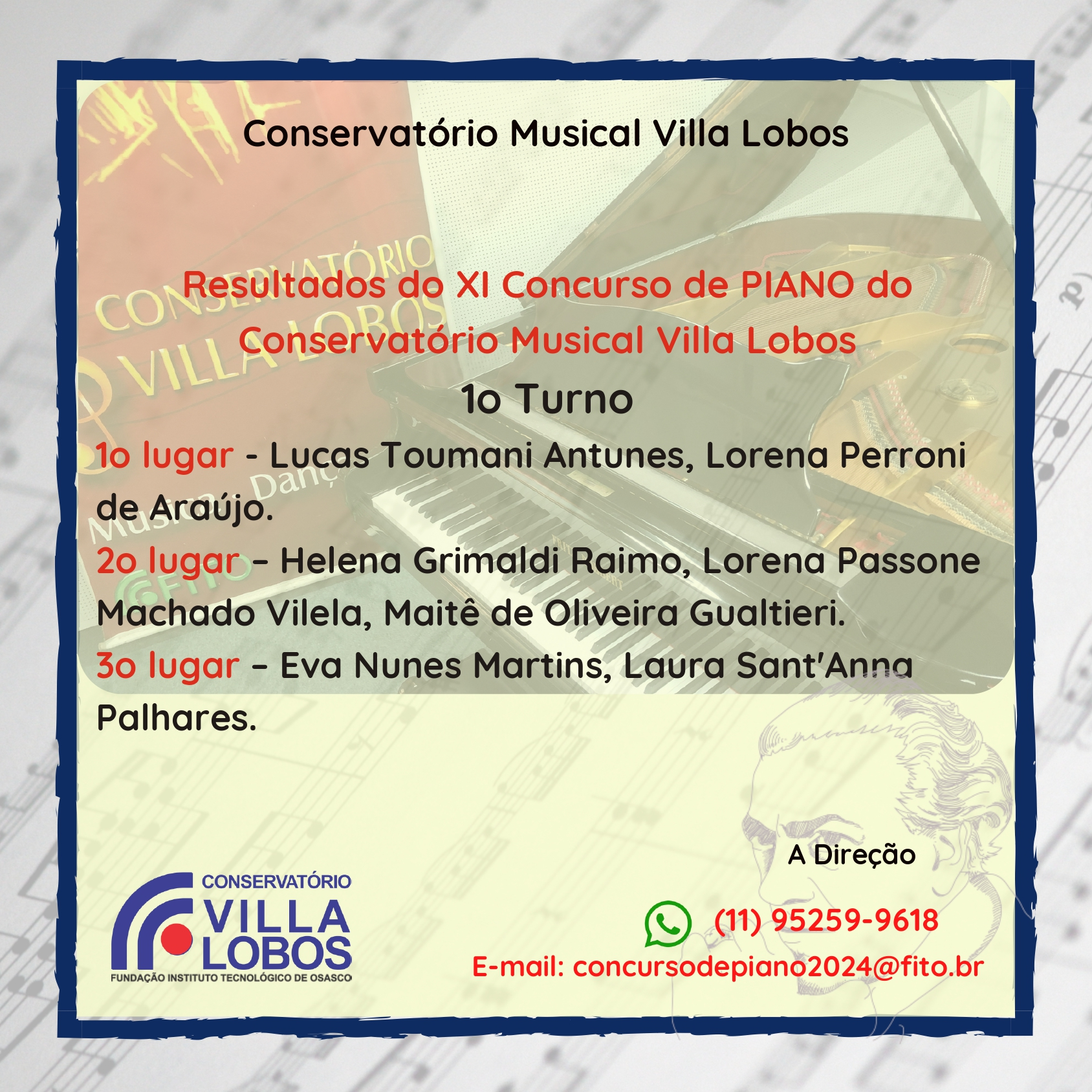 Resultado do XI Concurso de Piano do Conservatório Musical Villa Lobos